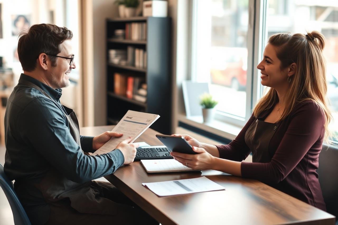 Small business owner meeting with a bookkeeper for a consultation