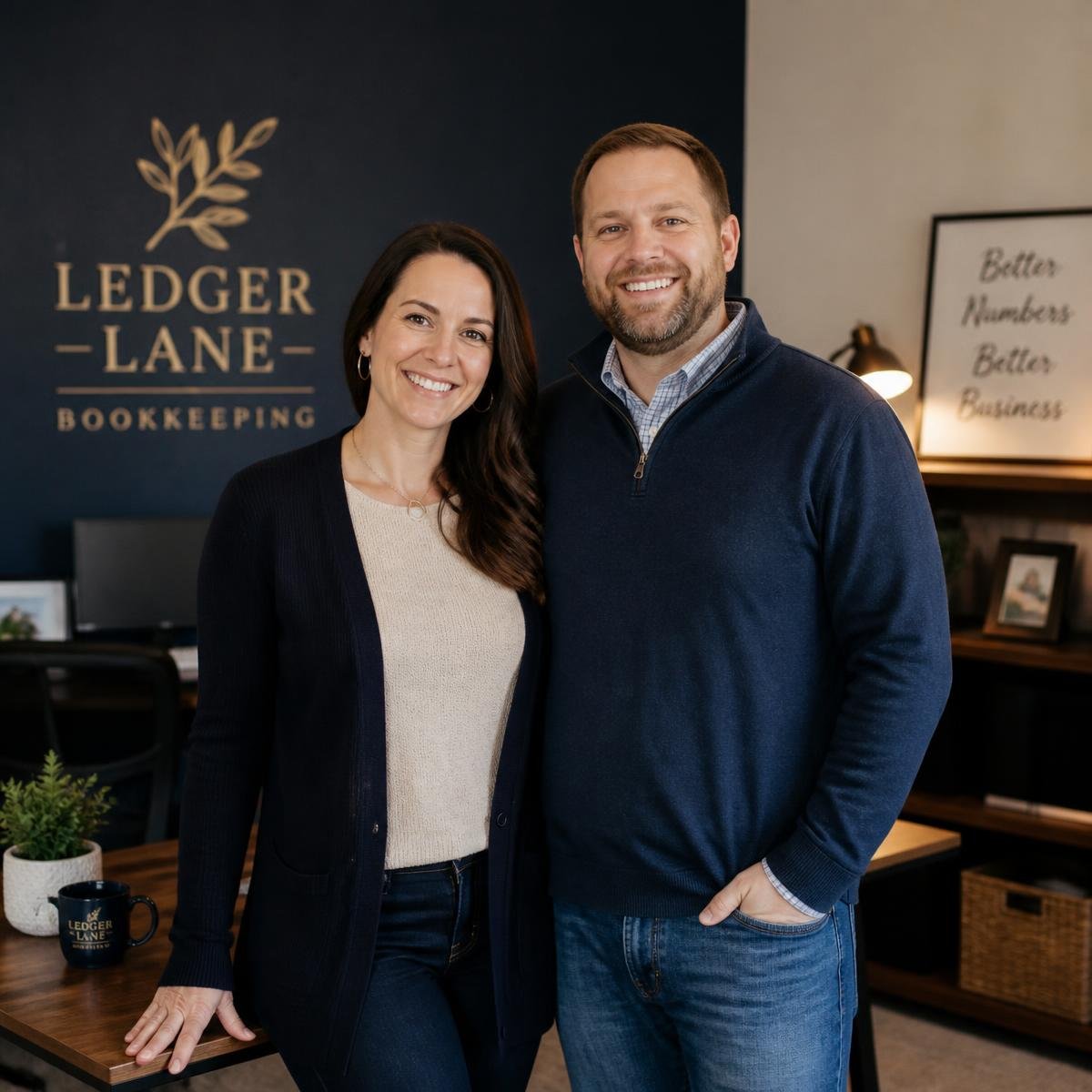 The founders of L&J Bookkeeping & Payroll Services in their office